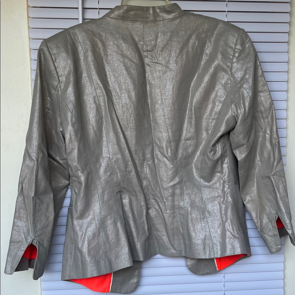 H&M Metallic Silver Open-Front Blazer with Bright Coral Lining - Picture 4 of 4